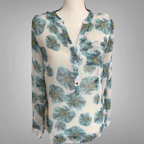 The Limited Women's Beige Long Sleeve Floral Blouse Size XS - Picture 1 of 11